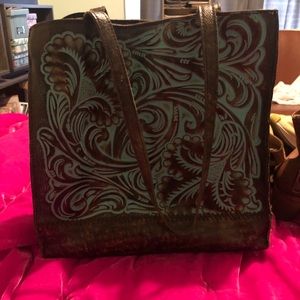 Patricia Nash leather and turquoise bag